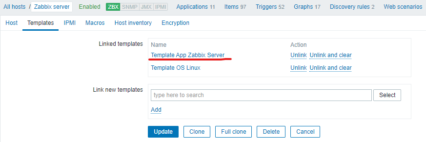 Шаблон сервера Zabbix